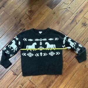 Sundance Black and Cream Horse Pattern Crewneck Sweater